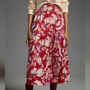 Anthropologie The Somerset Floral Maxi Skirt M Tropical Satin